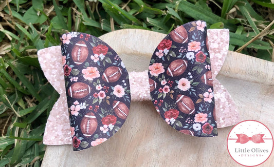 FLORAL FOOTBALL BOW - NAVY