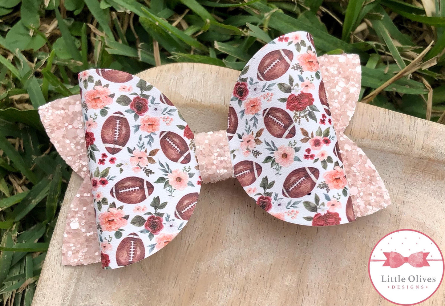 FLORAL FOOTBALL BOW - WHITE