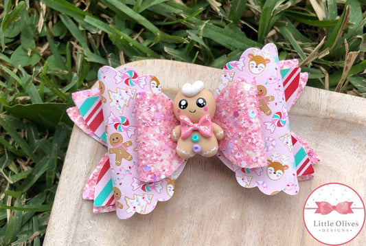 PINK GINGERBREAD CLAY BOW