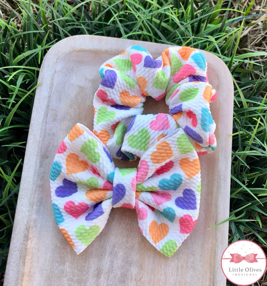 RAINBOW HEARTS SCRUNCHIE OR BOW