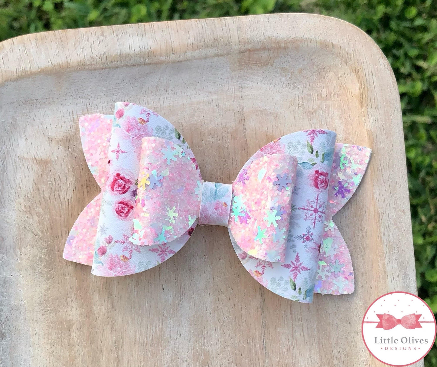 PINK SPARKLING SNOWFLAKE BOW