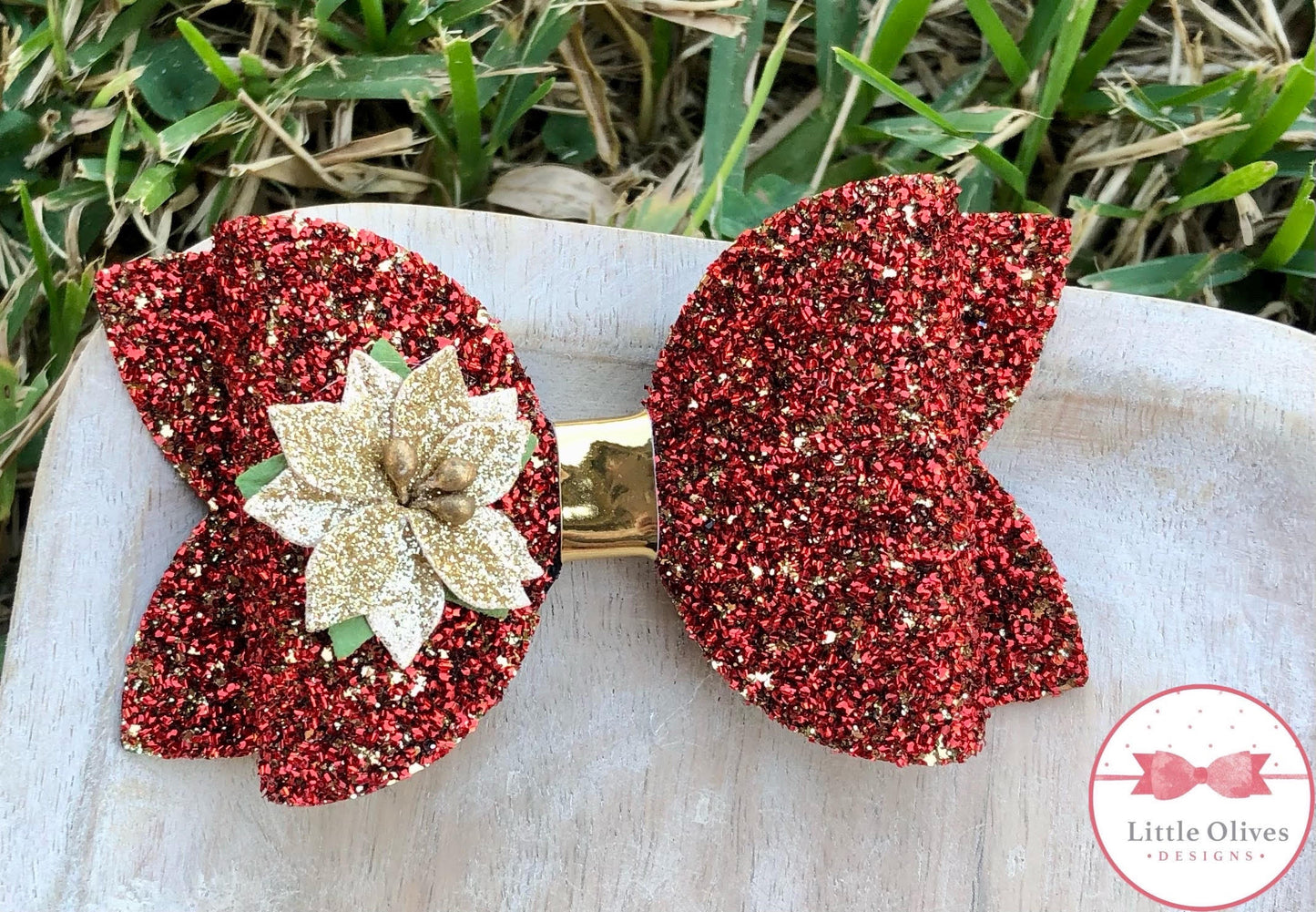 TINSEL AND POINSETTIA BOW