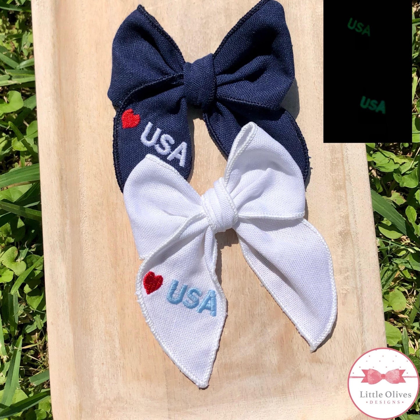 USA GLOW IN THE DARK LINEN HAND TIED BOWS