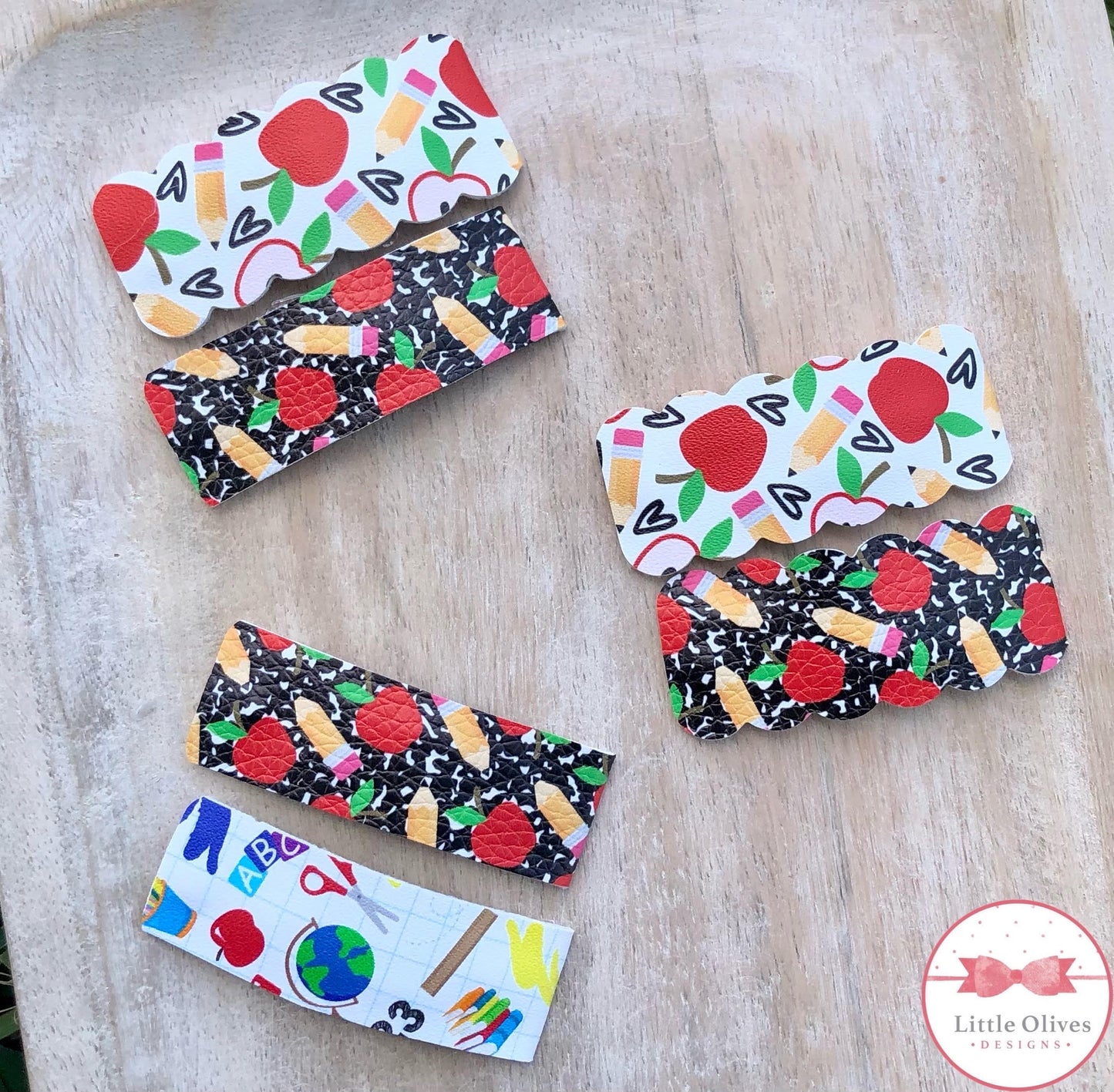 APPLES & PENCILS SCALLOPED SNAP CLIP SET