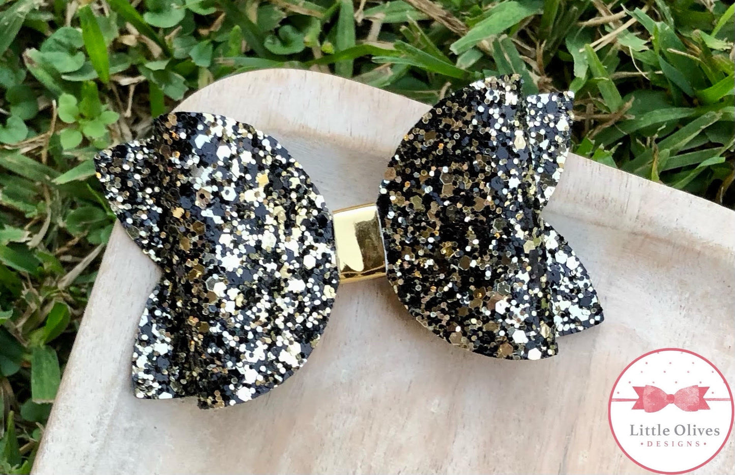 BLACK AND GOLD GLITTER BOW