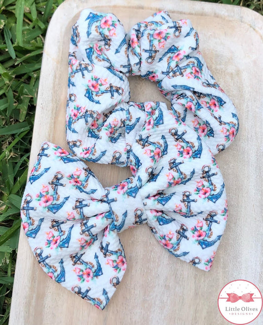 BLUE ANCHORS SCRUNCHIE OR BOW