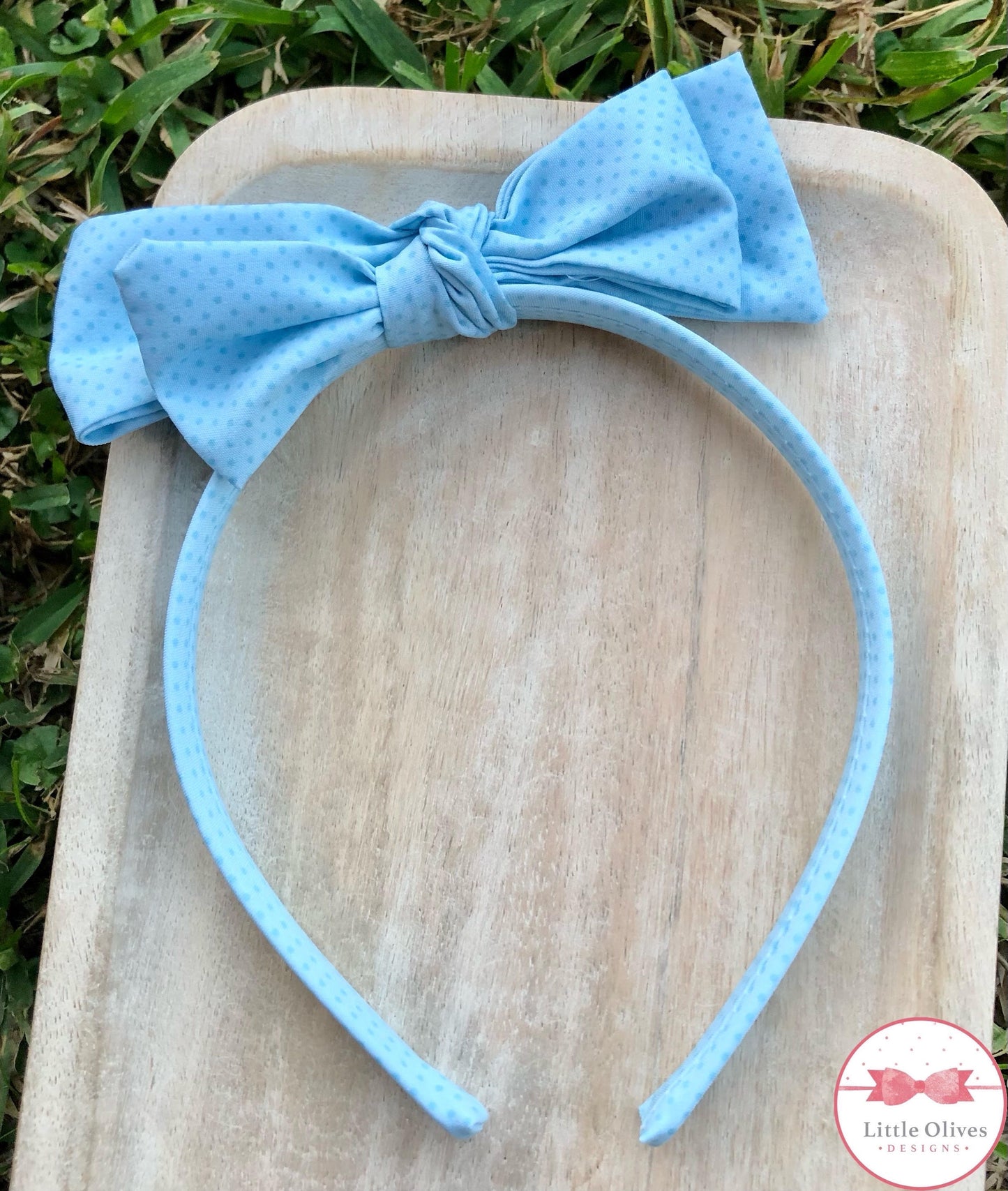 BLUE DOT BOW HEADBAND