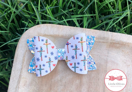 BLUE FLORAL CROSS BOW