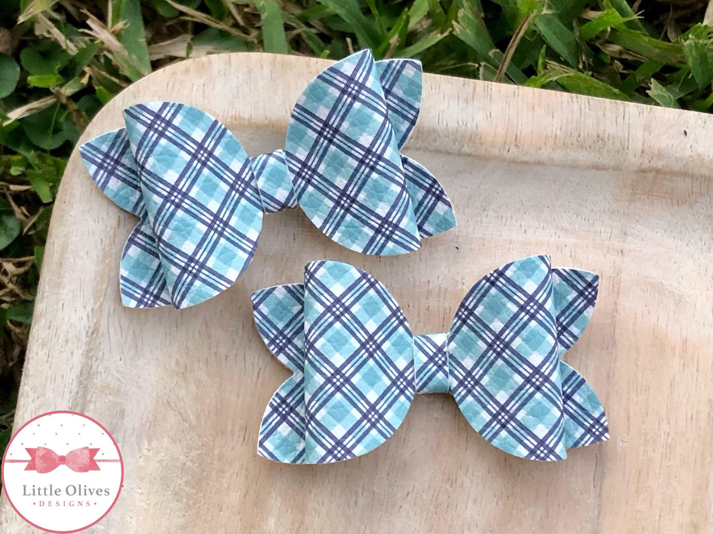 BLUE PLAID MINI BOW