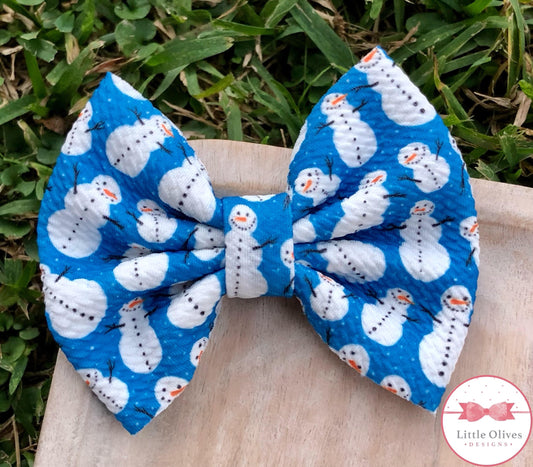 BLUE SNOWMAN SCRUNCHIE OR BOW