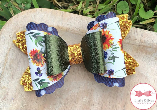 BLUE SUNFLOWERS BOW