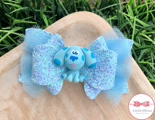 BLUE DOG TULLE CLAY BOW