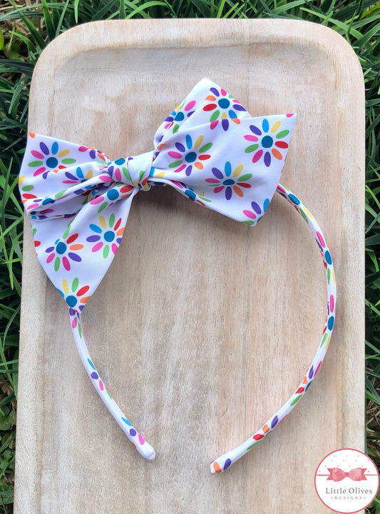 RAINBOW DAISY BOW HEADBAND