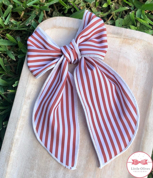 BROWN STRIPE HAND TIED BOW