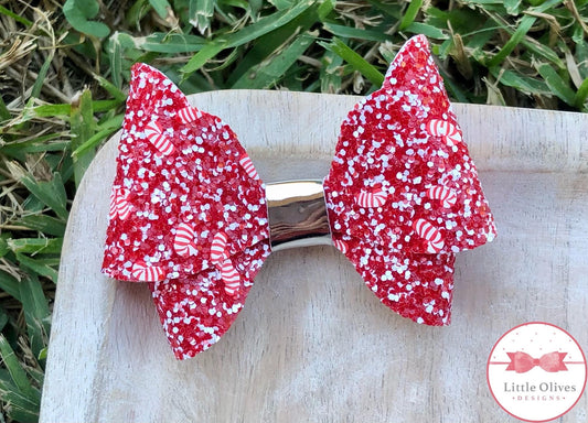 CANDY CANE GLITTER ABBY BOW - SINGLE