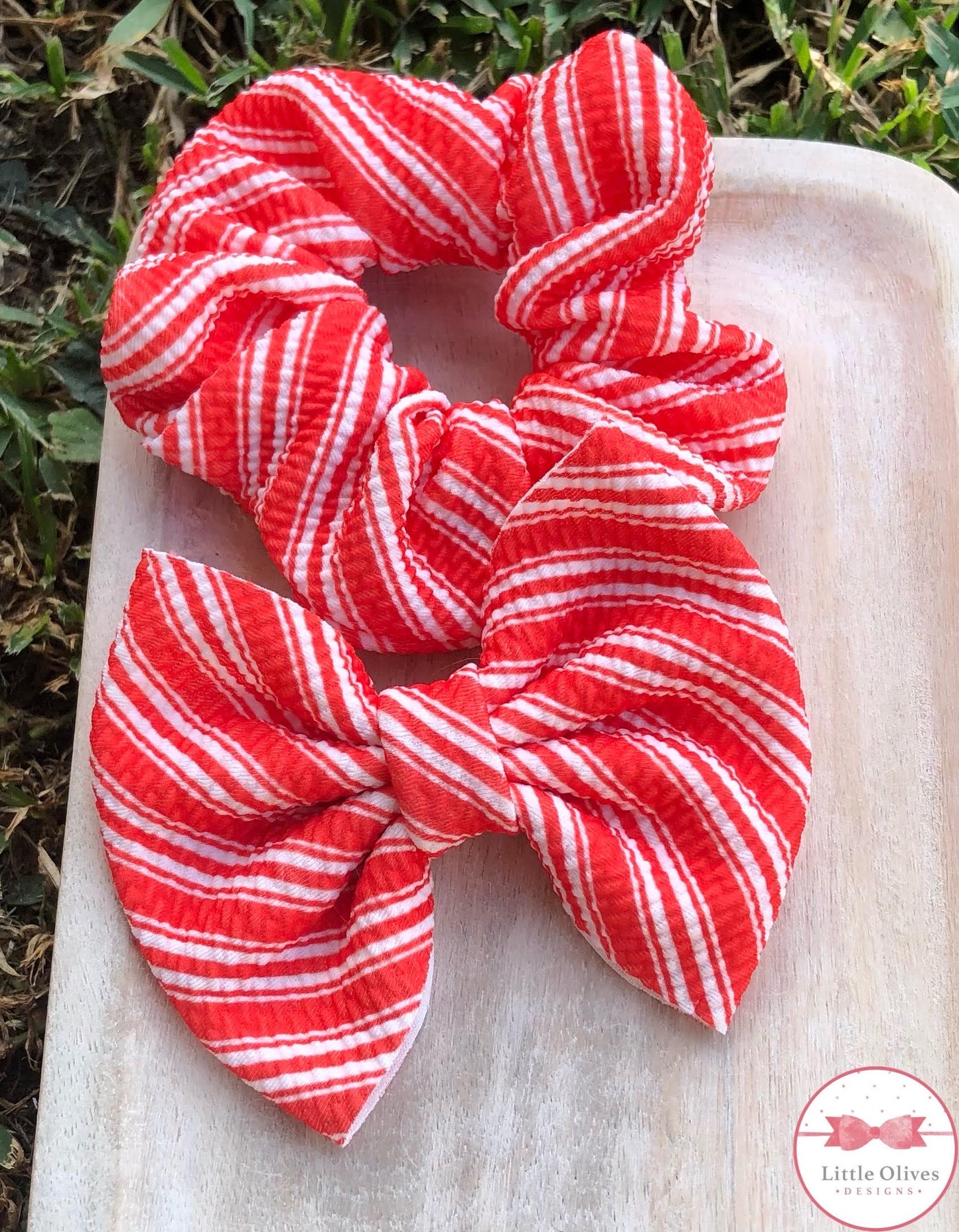 CANDY CANE STRIPE (RED) BOW AND SCRUNCHIE