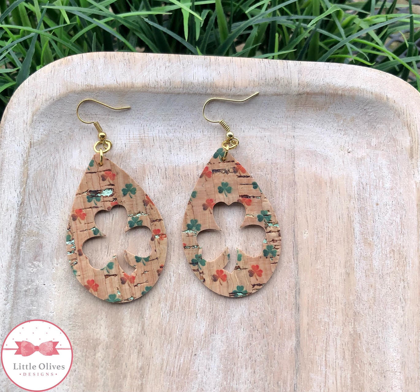 SHAMROCK CUT OUT CORK EARRINGS