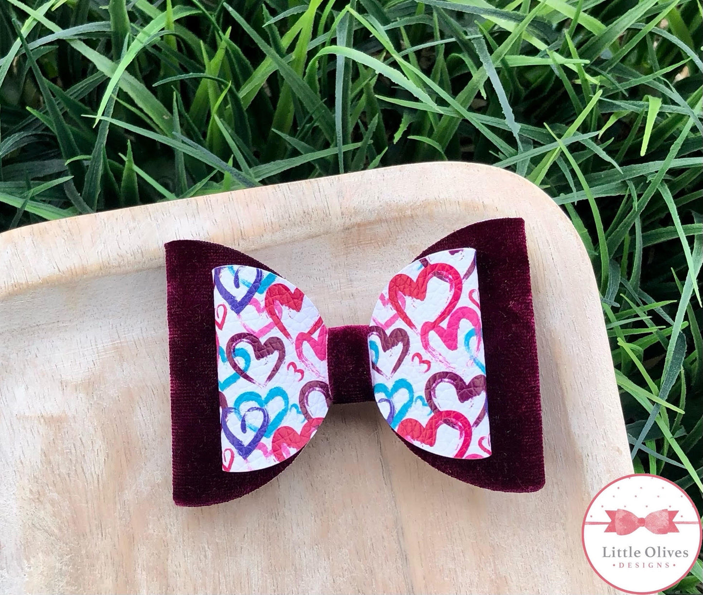 DOODLE VELVET HEARTS BOW