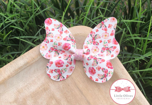 PINK FLORAL BUTTERFLIES BUTTERFLY BOW