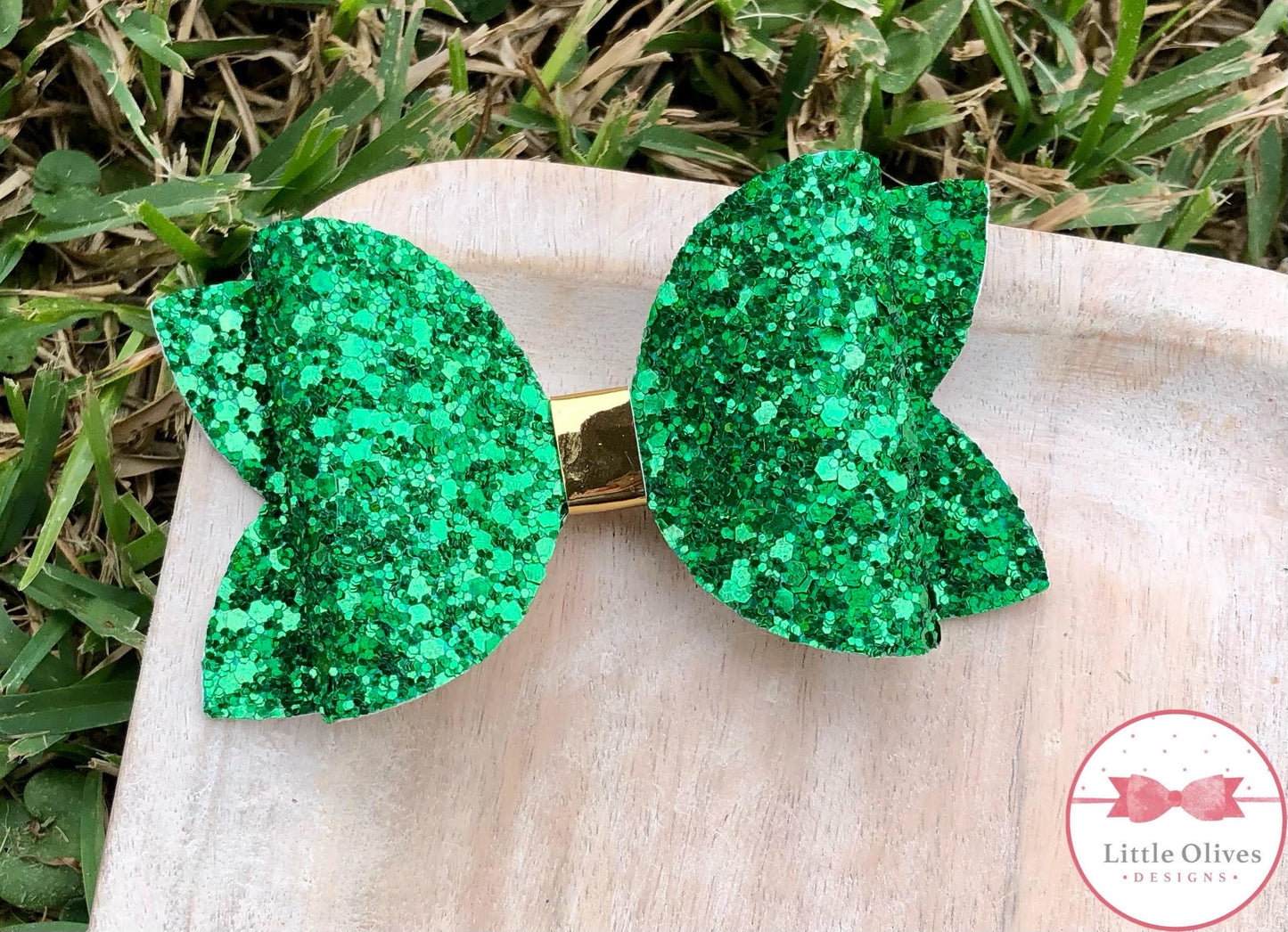 GREEN PRISM GLITTER BOW