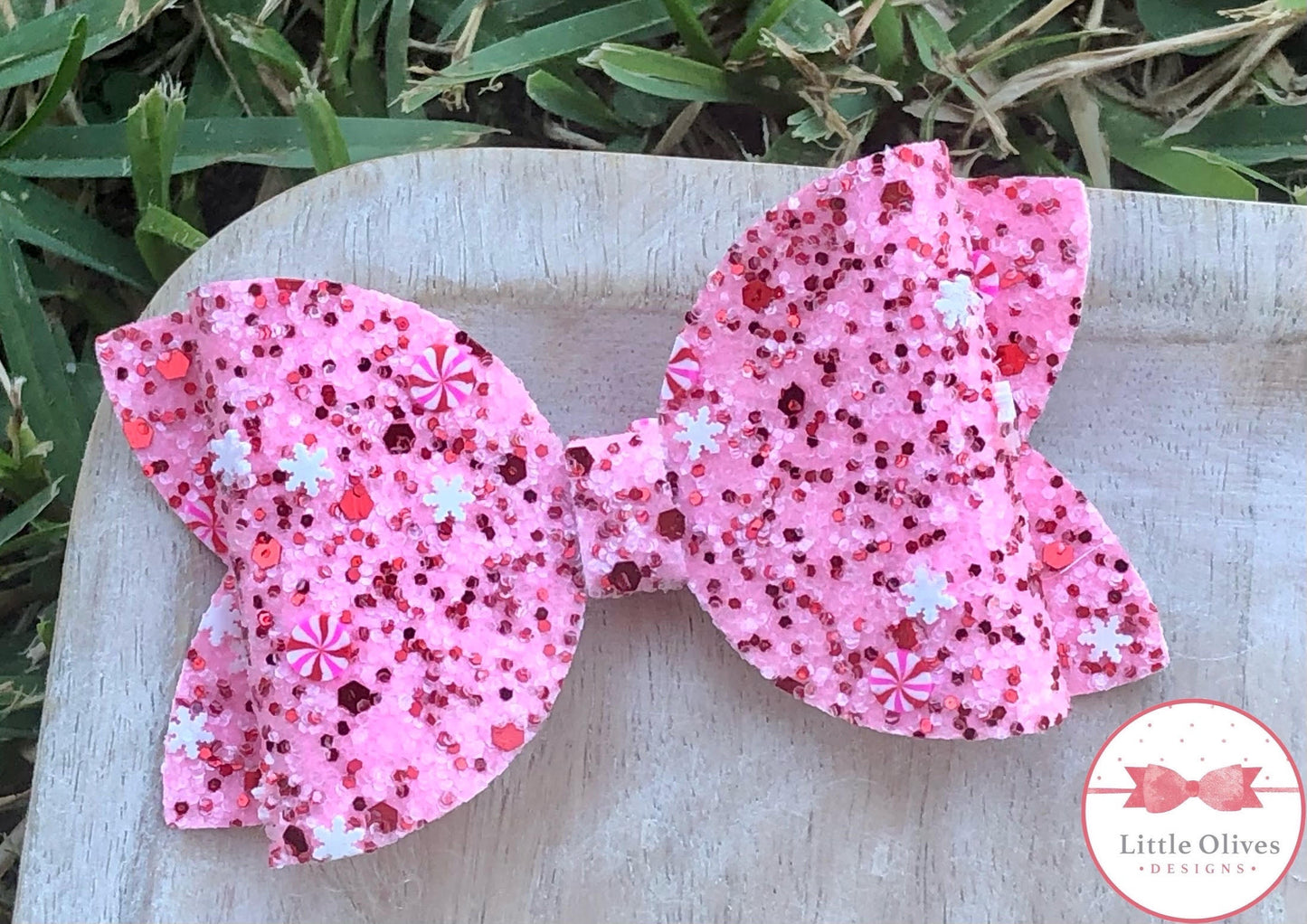 PINK SNOWFLAKE GLITTER BOW