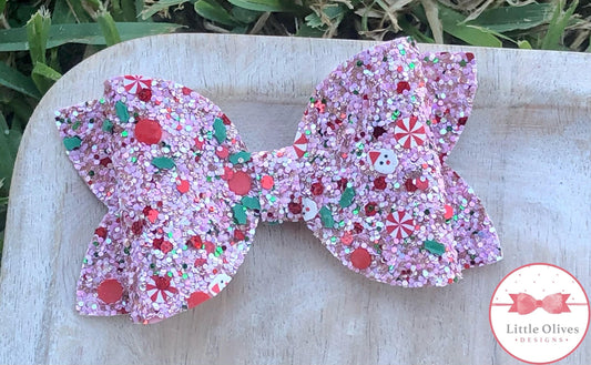 PINK CHRISTMAS GLITTER BOW