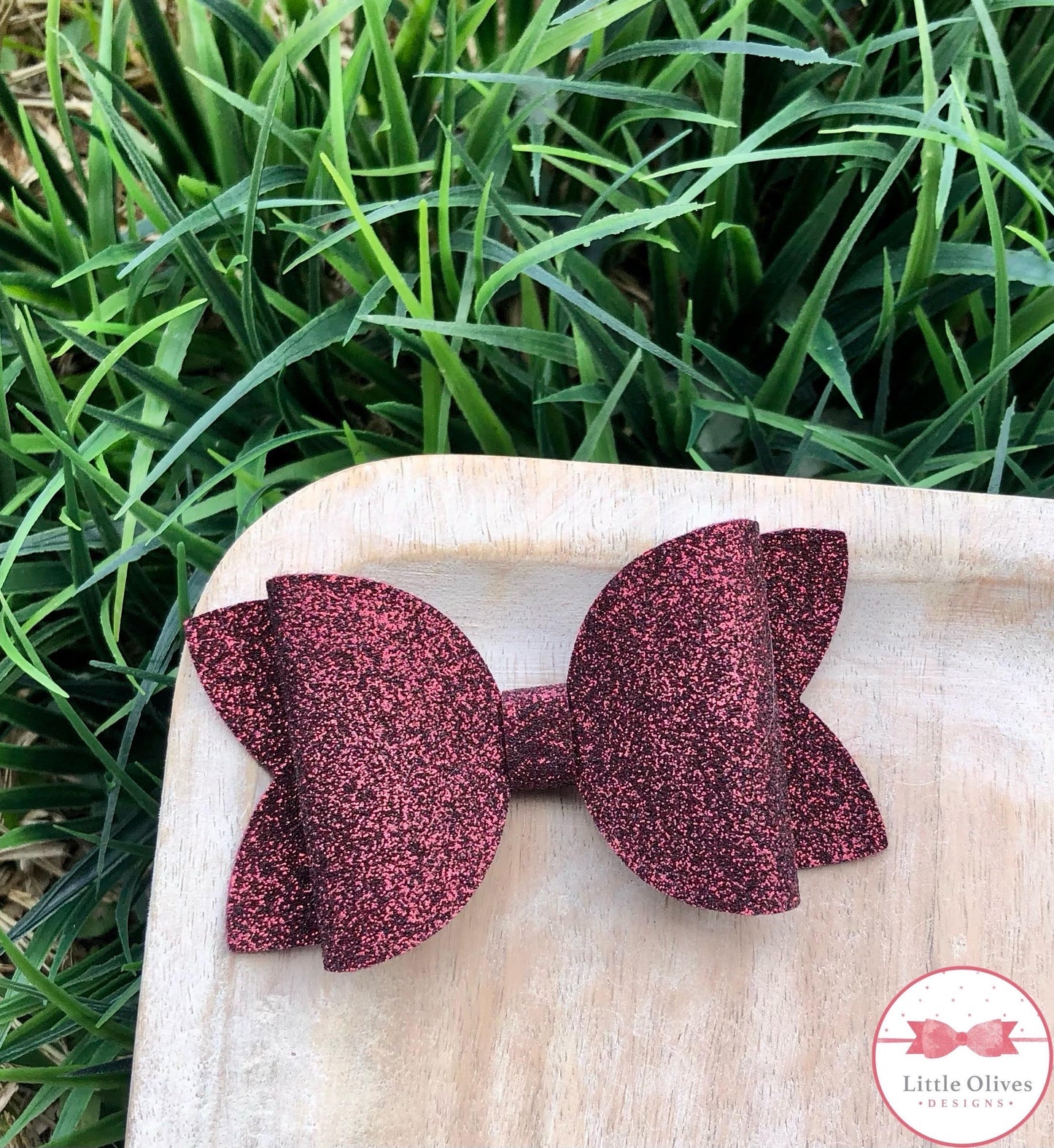 GLITTER FELT BOW - MAROON