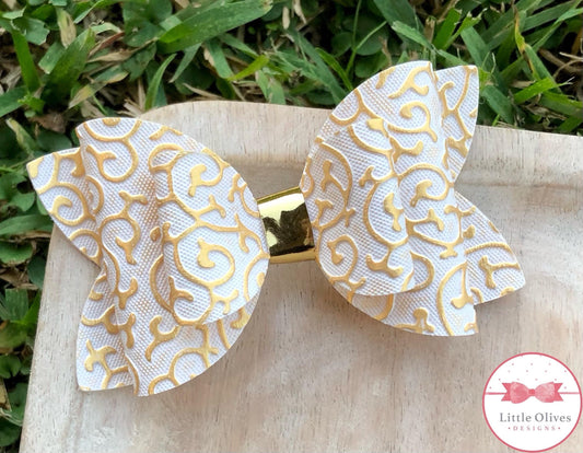 GOLD AND WHITE EMBOSSED BOW