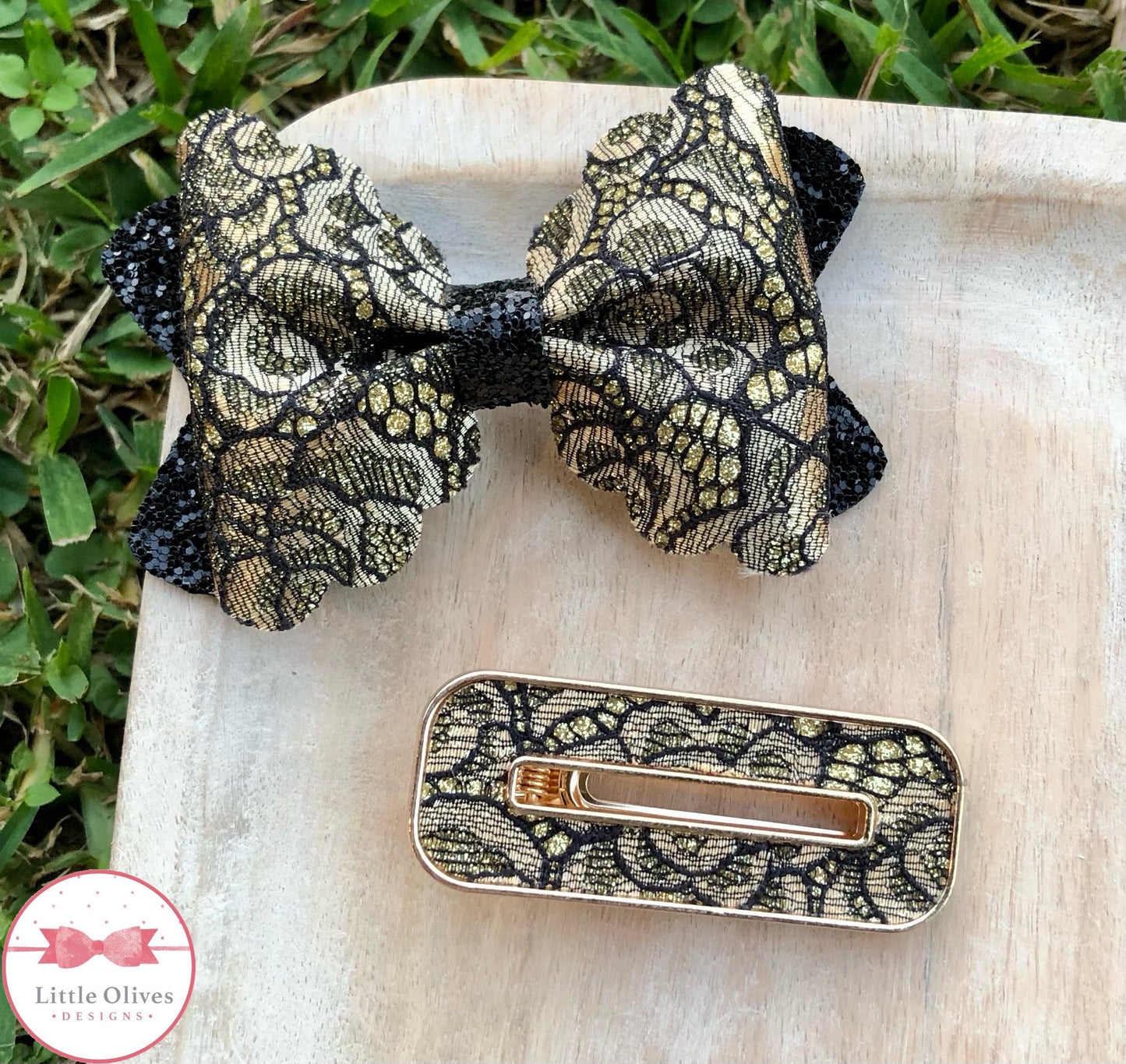 GOLD LACE MARIA BOW & METAL CLIP