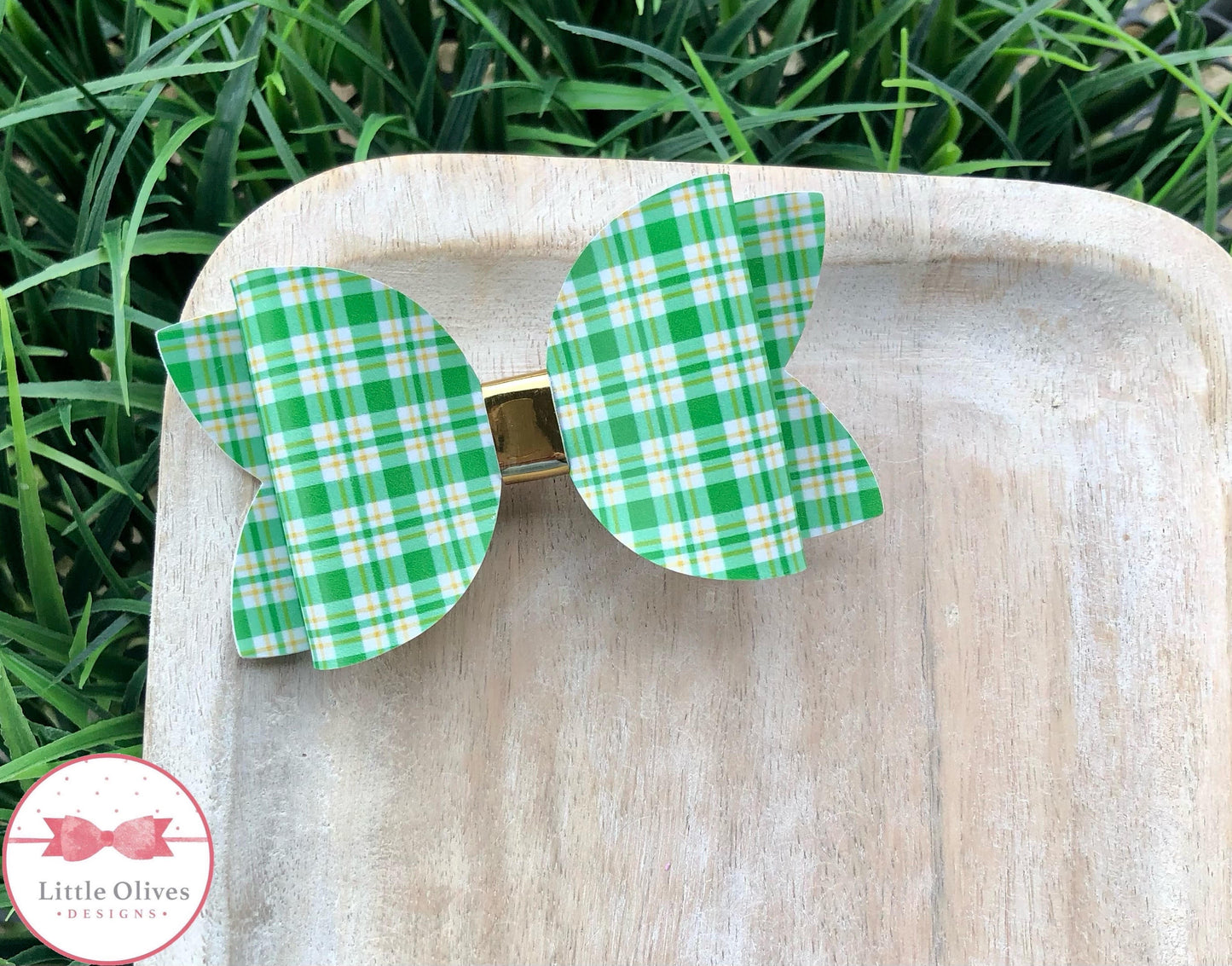 GREEN AND GOLD PLAID BOW