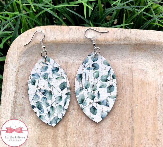 EUCALYPTUS LEAF CORK EARRINGS