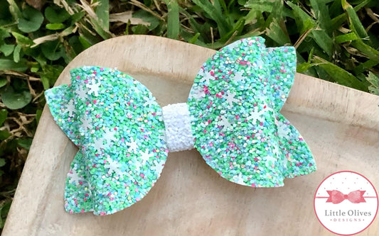 MINT SNOWFLAKES BOW - SALE