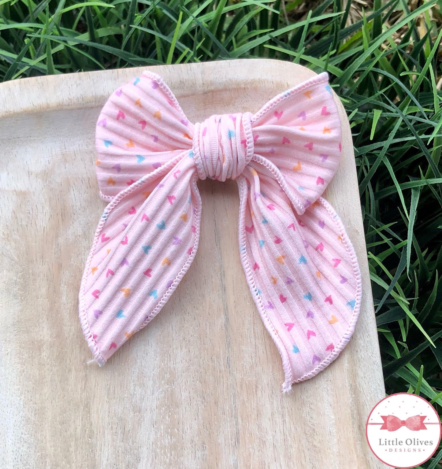 PINK HEARTS HAND TIED BOW