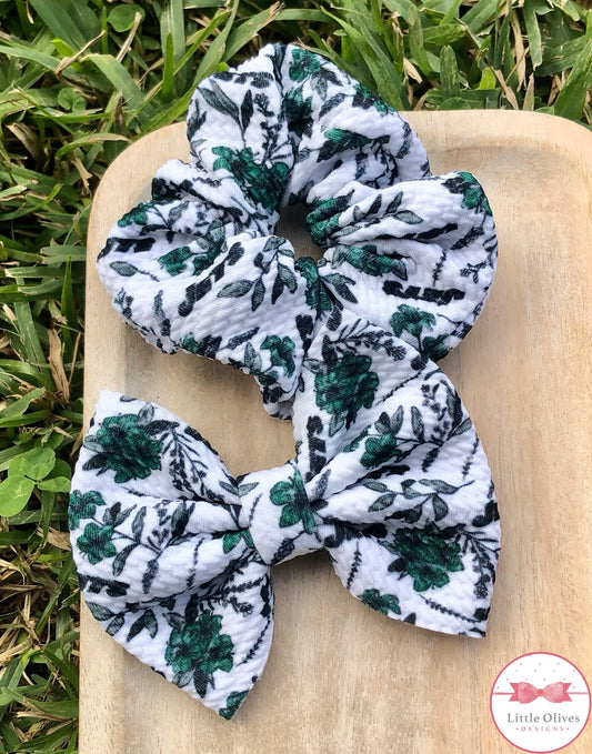 JET FLORAL SCRUNCHIE AND BOW