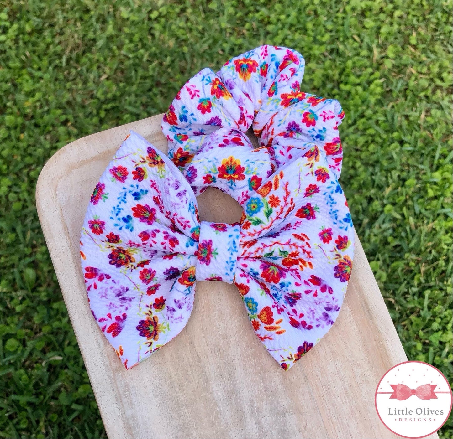 KALEIDOSCOPE FLORAL SCRUNCHIE OR BOW