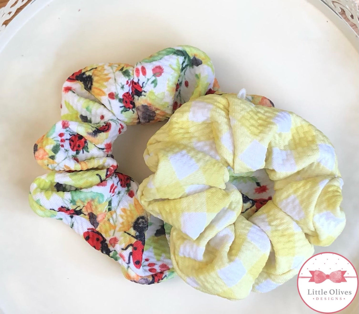 YELLOW LADYBUG 2PC SCRUNCHIE SET