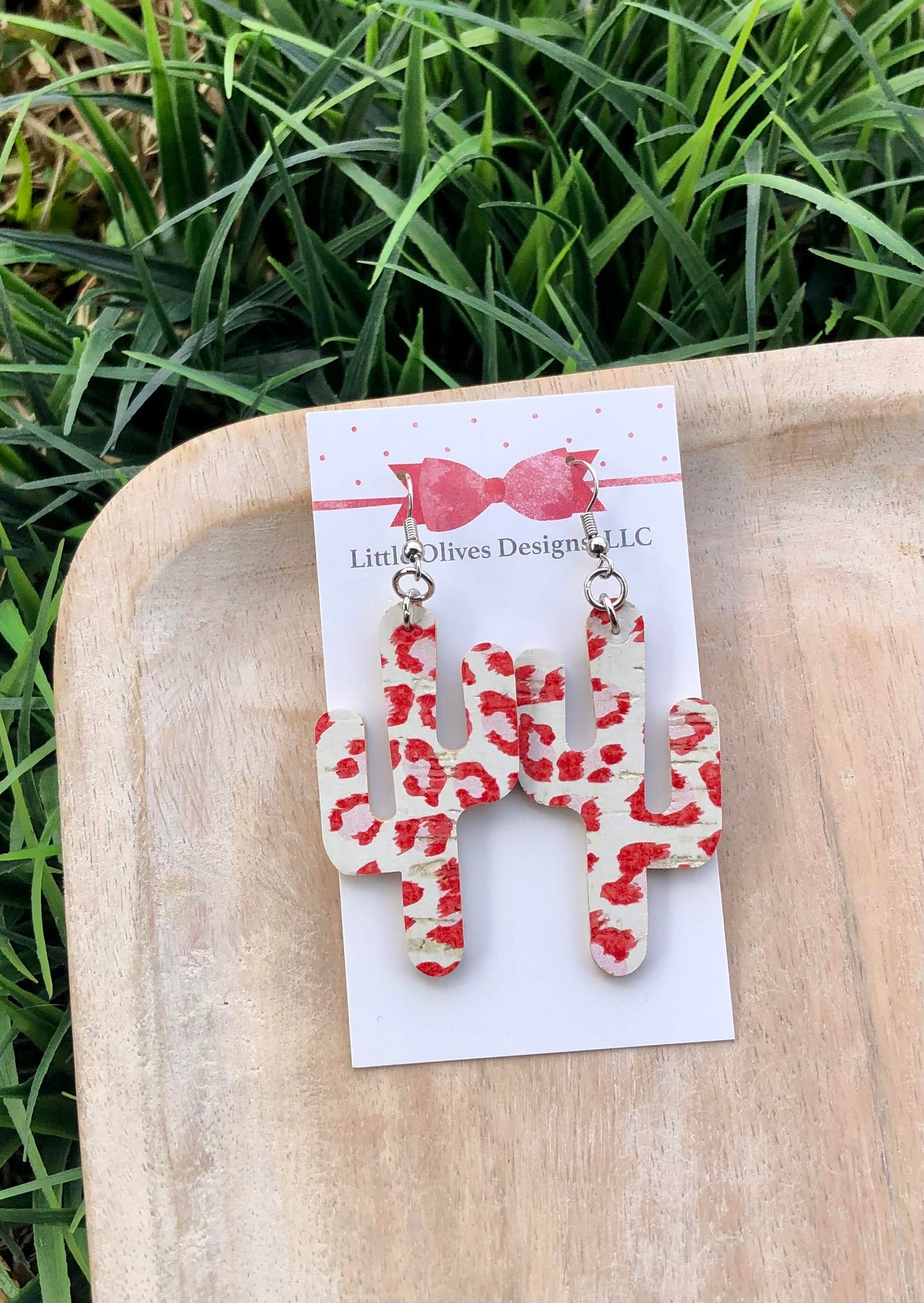 RED LEOPARD CACTUS EARRINGS