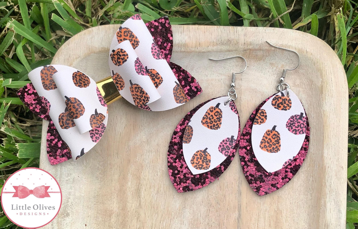 LEOPARD PUMPKINS BOW & EARRINGS