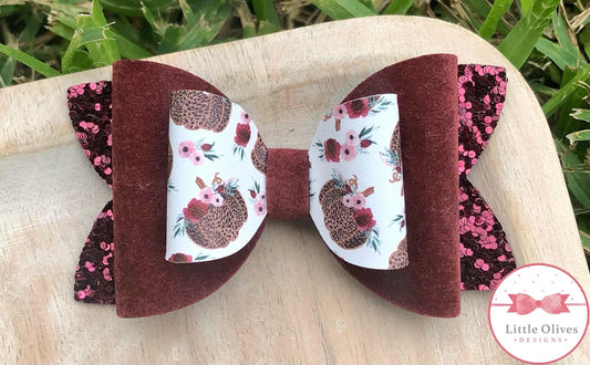 LEOPARD VELVET PUMPKINS BOW