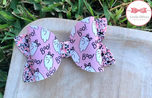 PINK BOW BOO GHOST BOW