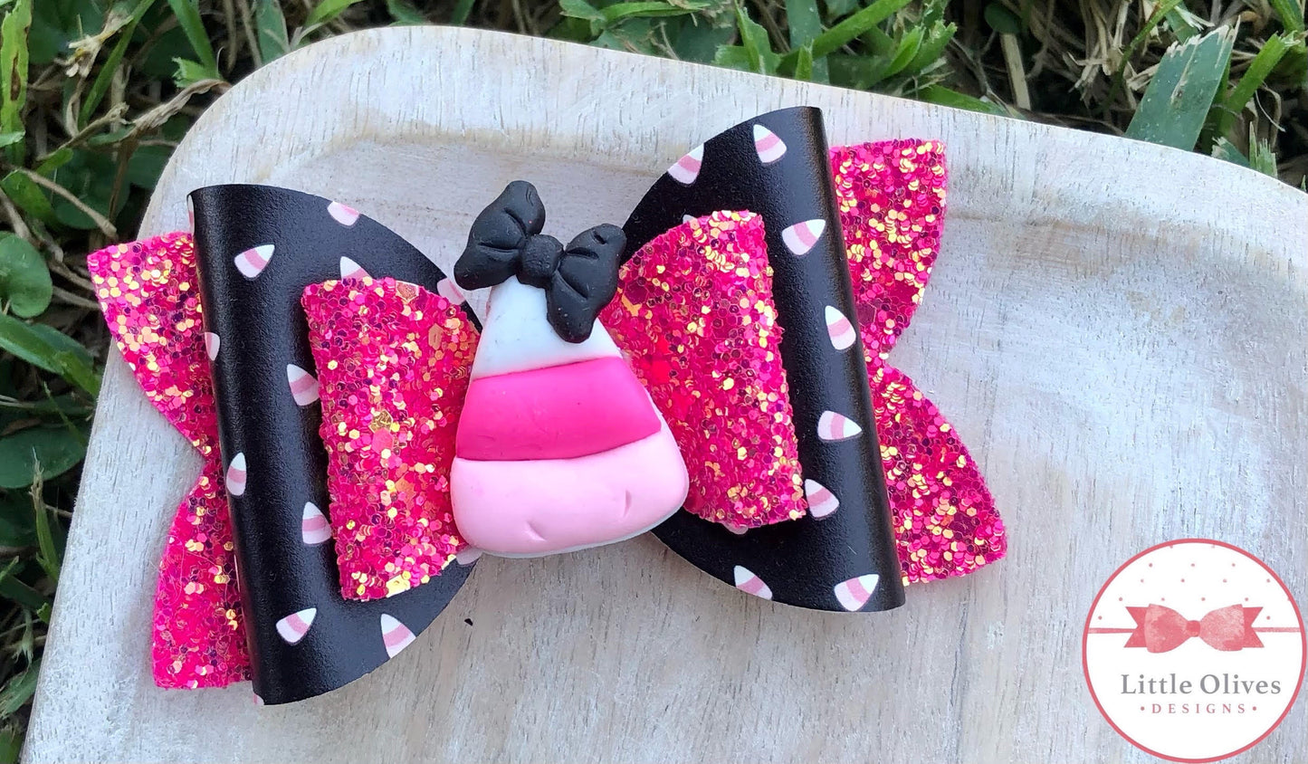 PINK CANDY CORN CLAY BOW