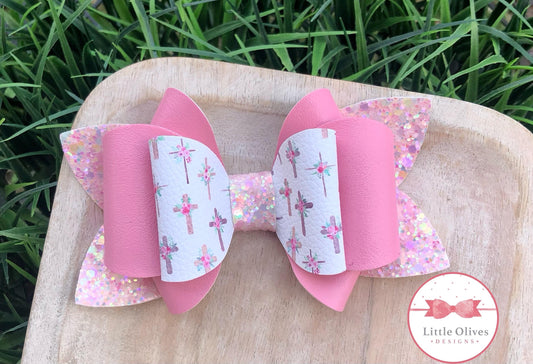 PINK FLORAL CROSSES BOW