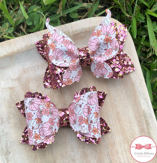 PINK FLORAL PUMPKINS BOWS 2