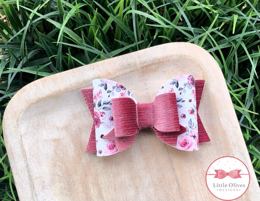 PINK ROSE VELVET MAGNOLIA BOW