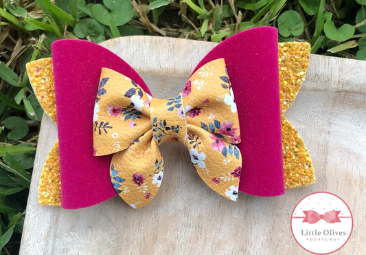 MUSTARD VELVET FLORAL BOW