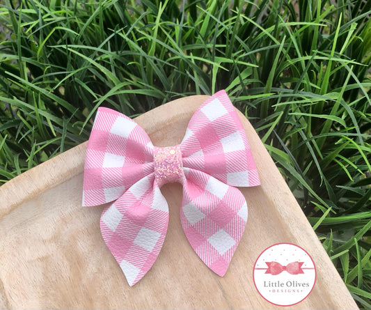 PINK PLAID SAILOR BOW