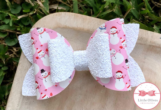 PINK HAPPY SNOWMAN BOW