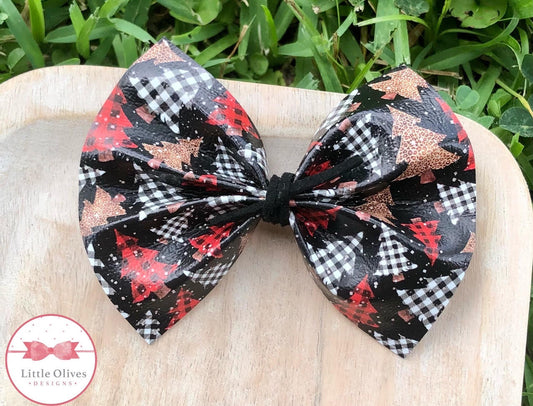 PLAID TREES PINCH BOW