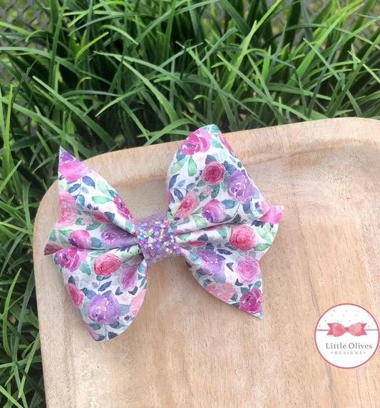 PURPLE FLORAL LARKIN BOW