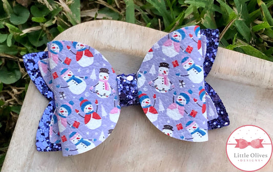 PURPLE SNOWMAN BOW